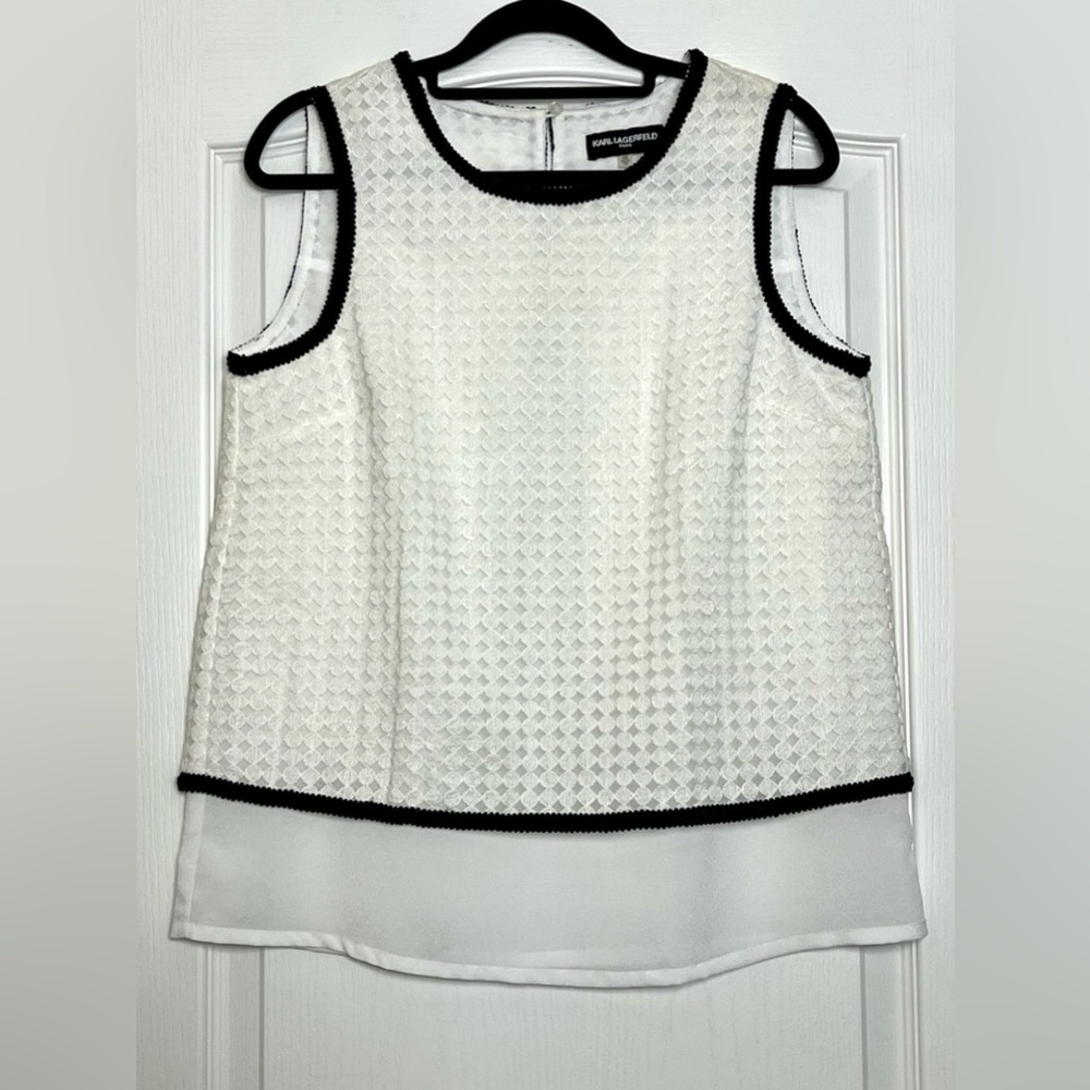 Karl Lagerfeld Paris Textured Sleeveless Layered Top Size XS Black & White